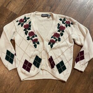 VTG Argyle Rose embroidered cardigan